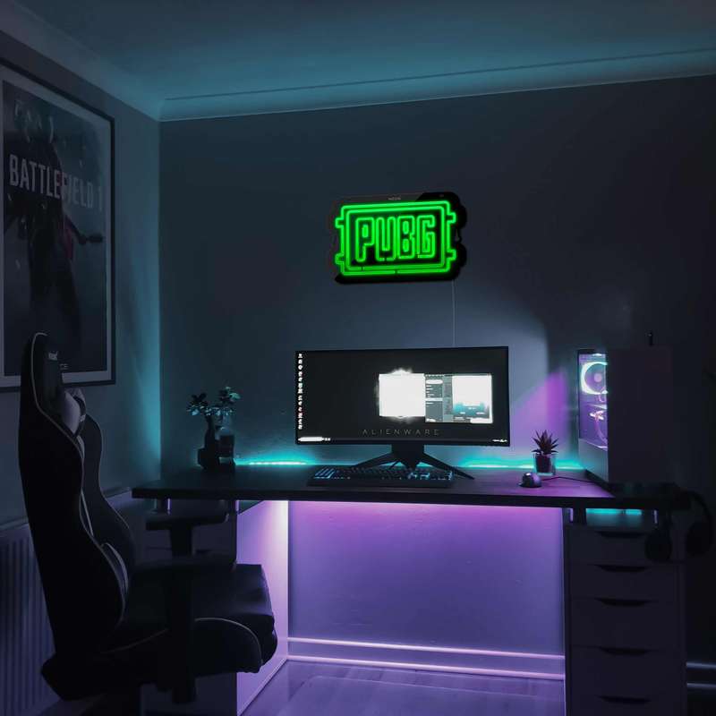 چراغ دیواری نئون دیزاین مدل Pubg-Logo-BL_GR
