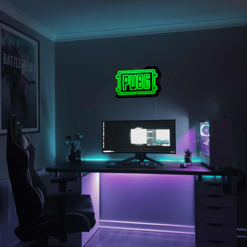 چراغ دیواری نئون دیزاین مدل Pubg-Logo-BL_GR