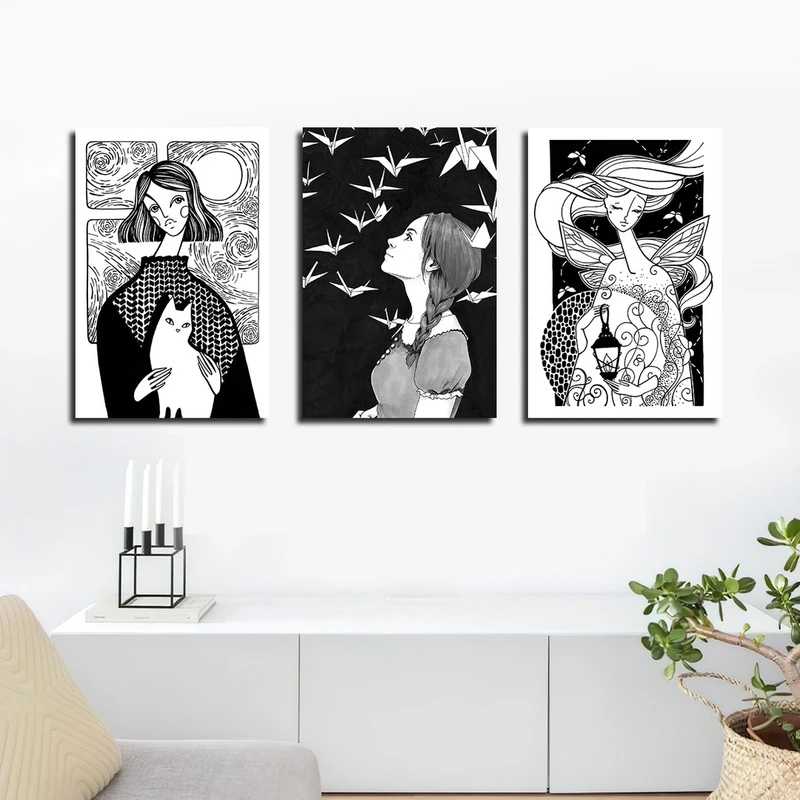 تابلو شاسی بکلیت طرح نقاشی سبک کوبیسم مدل SH-2337 مجموعه 3 عددی