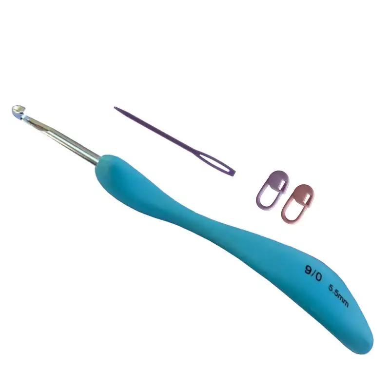 قلاب بافتنی مدل ZHL-D9.0-5.5MM به همراه سنجاق نشانه گذار بافتنی و سوزن دوخت کاموا مجموعه 4 عددی