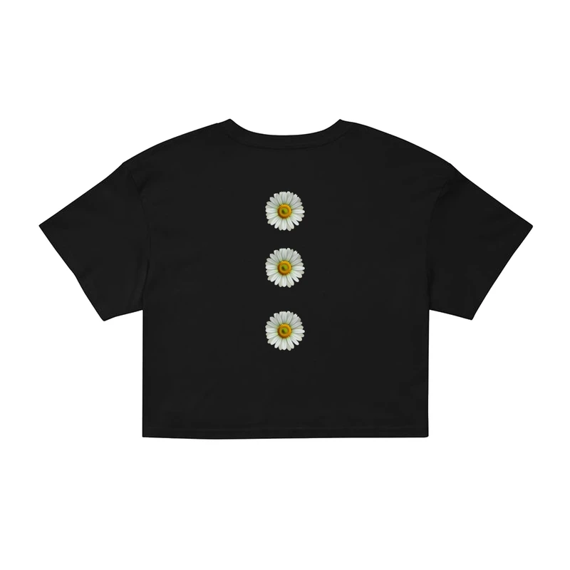 کراپ‌ تی‌شرت آستین کوتاه زنانه مدل CM8 مشکی طرح بابونه