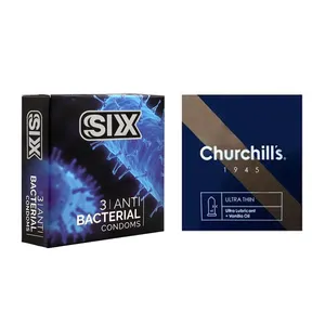 کاندوم چرچیلز مدل Ultra Thin بسته 3 عددی به همراه کاندوم سیکس مدل آنتی باکتریال بسته 3 عددی