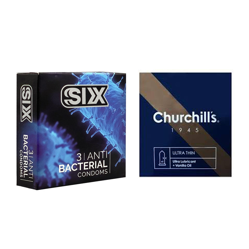 کاندوم چرچیلز مدل Ultra Thin بسته 3 عددی به همراه کاندوم سیکس مدل آنتی باکتریال بسته 3 عددی