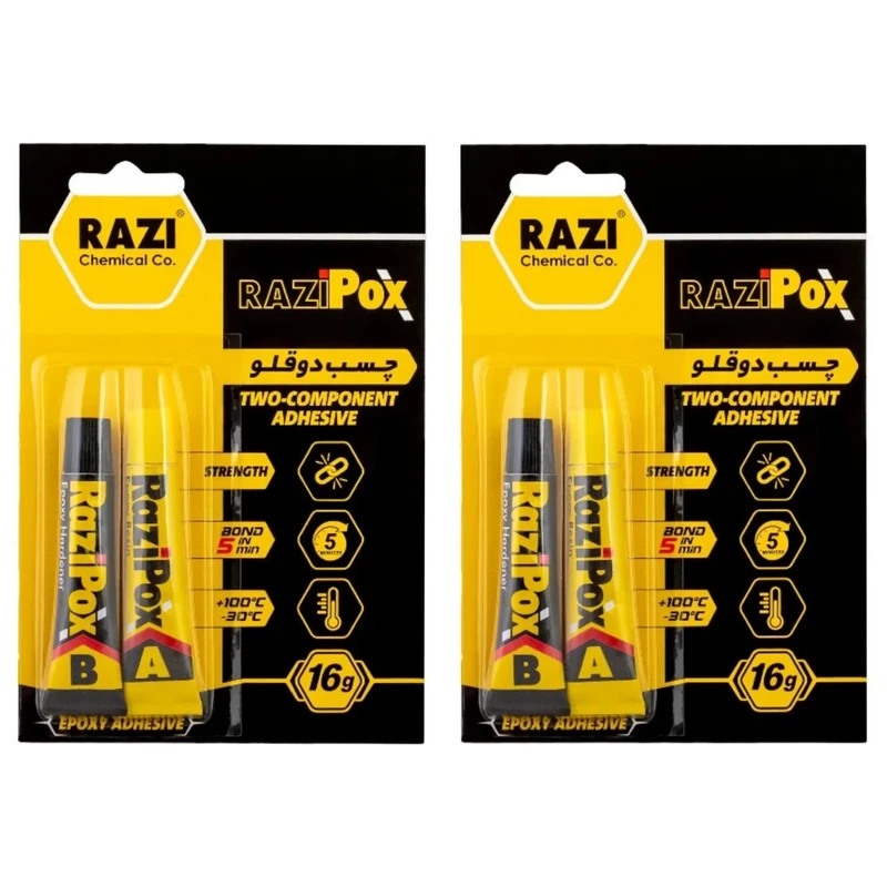چسب دوقلو صنعتی رازی مدل POX وزن 16 گرم مجموعه 2 عددی