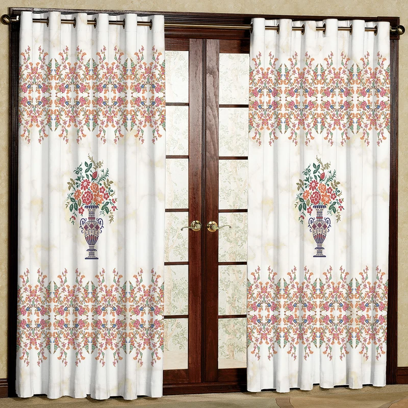 پرده بارمان دکور طرح گل و گلدان مدل هازان پانچی کد 4839 W سایز 140x280 سانتی متر