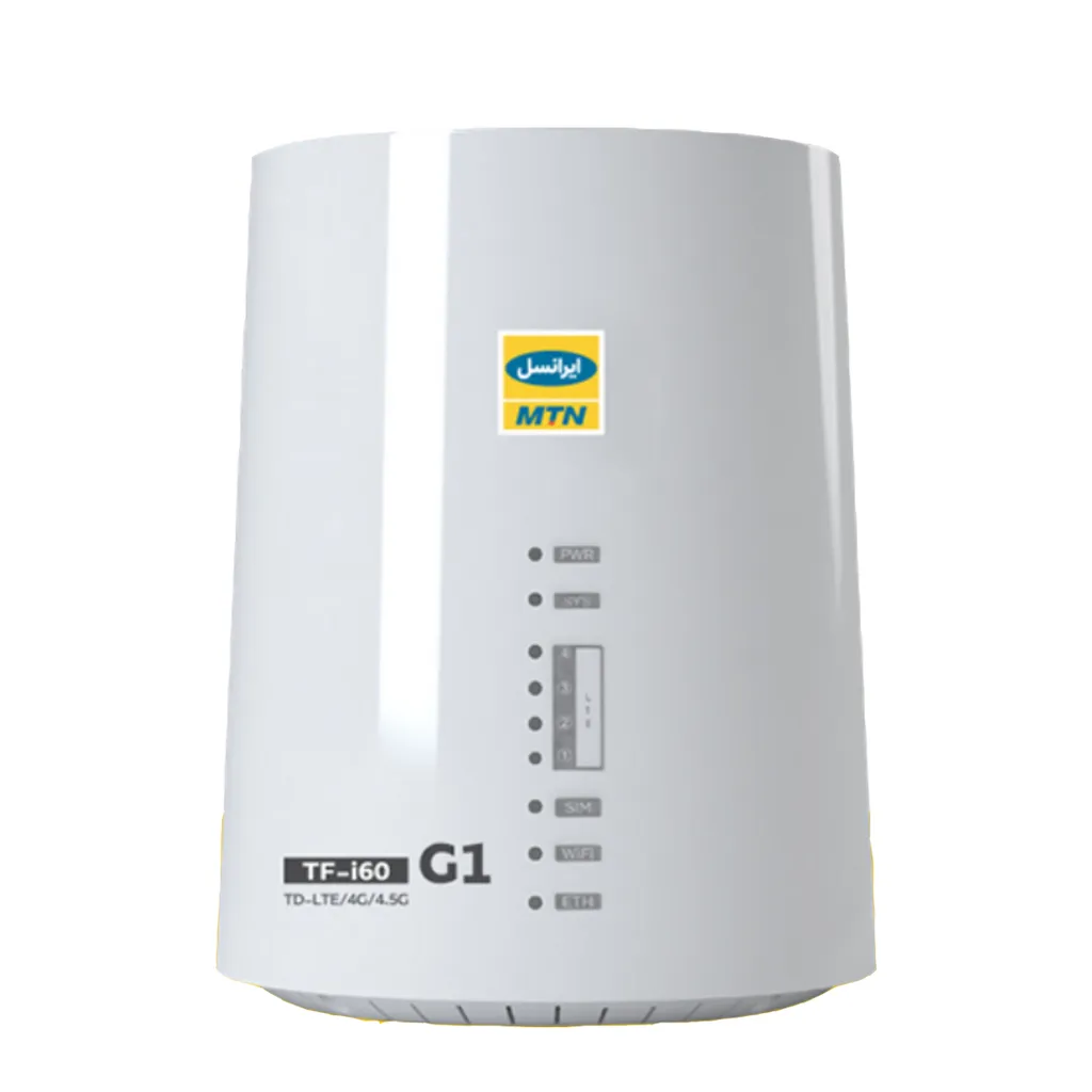 مودم رومیزی 4G/TD-LTE ایرانسل مدل TF-i60 G1 با پشتیبانی تا 32 کاربر، آنتن داخلی، پورت LAN، نشانگر LED و سیم‌کارت دائم ایرانسل با 20 گیگابایت اینترنت 6 ماهه