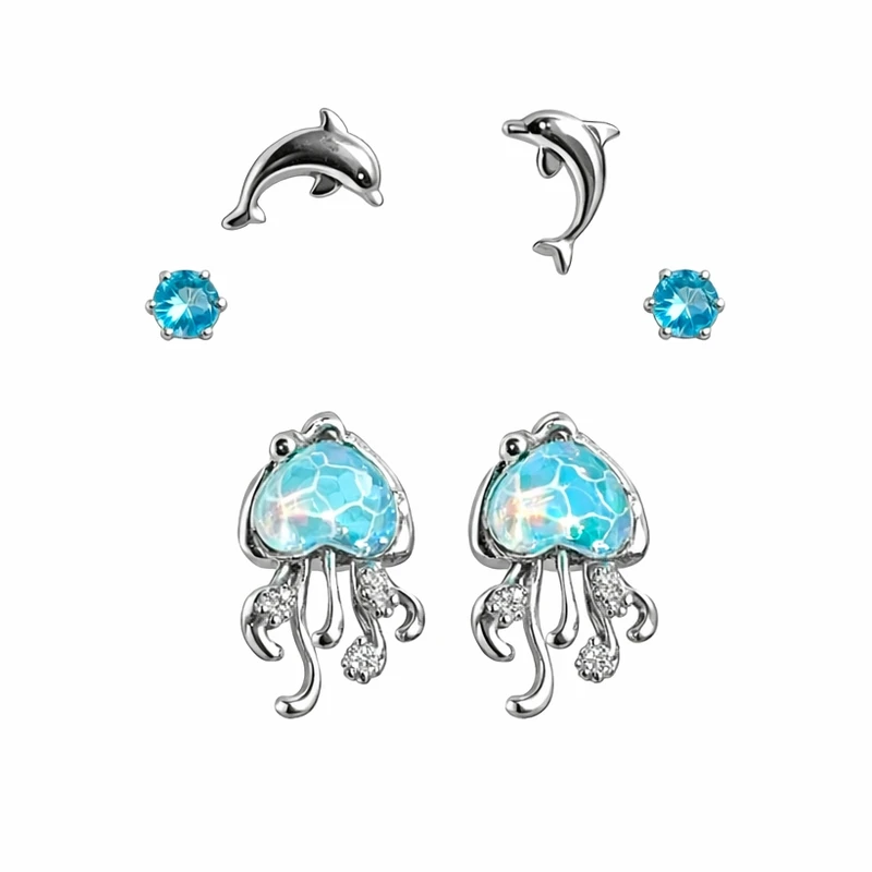 گوشواره میخی زنانه مدل پینترستی عروس دریایی بسته 3 عددی