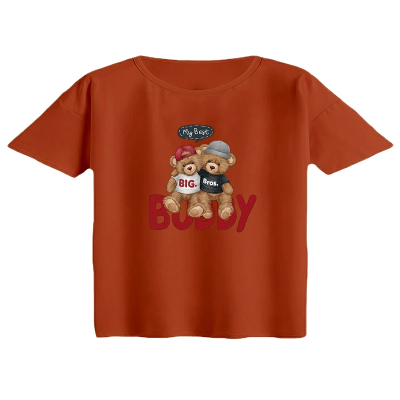 کراپ تی‌شرت آستین کوتاه زنانه مدل دو خرس