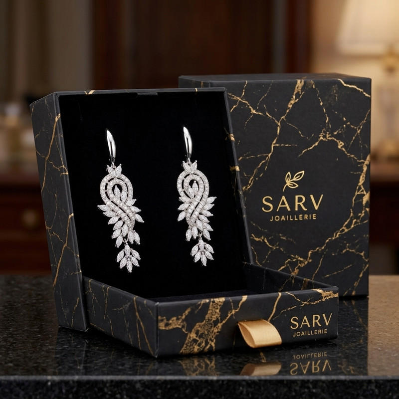 گوشواره میخی نقره زنانه مدل آویز طرح جواهر