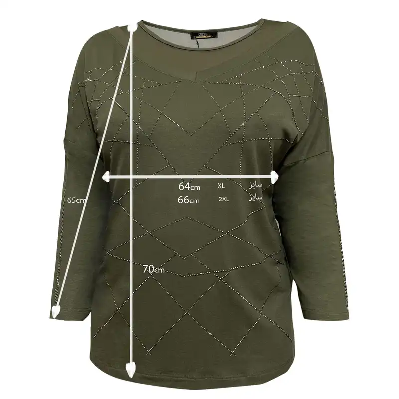 بلوز آستین بلند زنانه کازه مدل نگین دار ضربدری ترک سایزبزرگ
