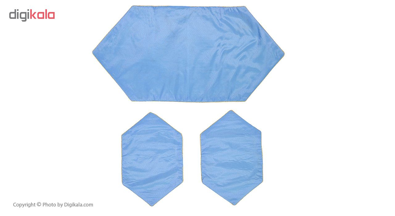 ست رومیزی ترمه سپهر یاس مدل بته جقه آبی طلایی کد 1 مجموعه سه عددی