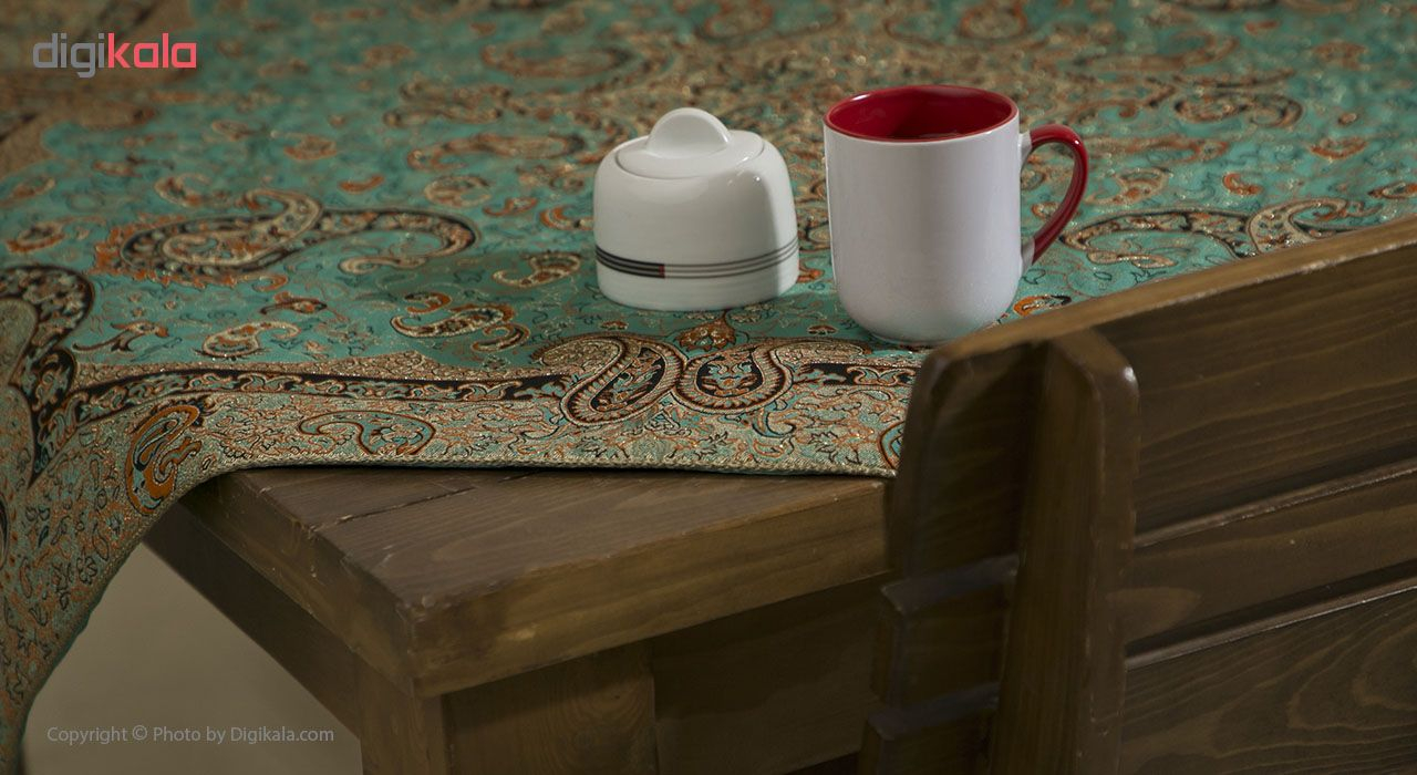 ست رومیزی ترمه سپهر یاس مدل بته جقه آبی طلایی کد 1 مجموعه سه عددی