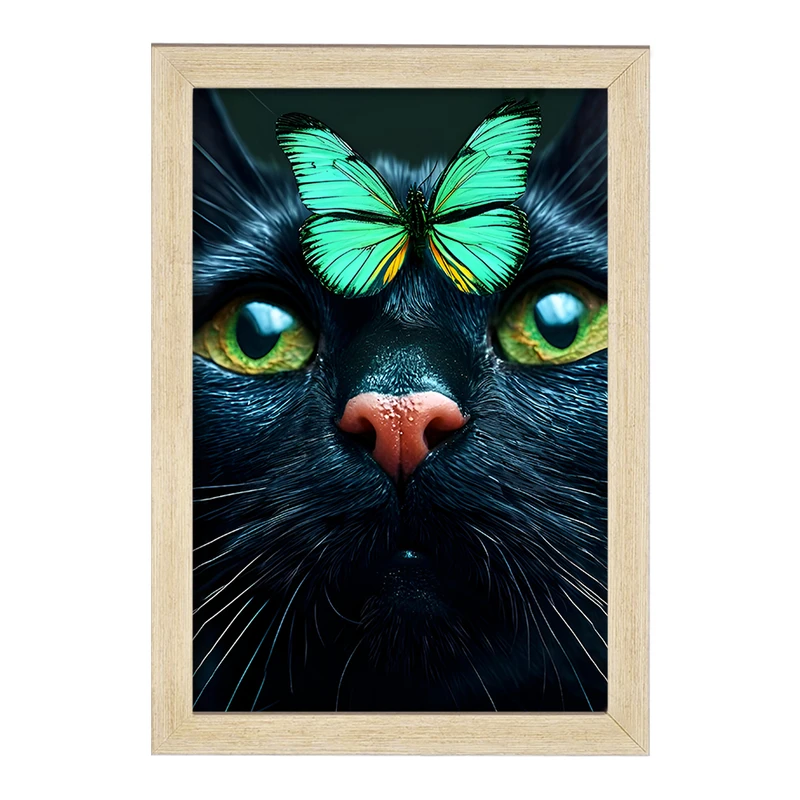 تابلو خندالو مدل گربه سیاه و پروانه کد F8949