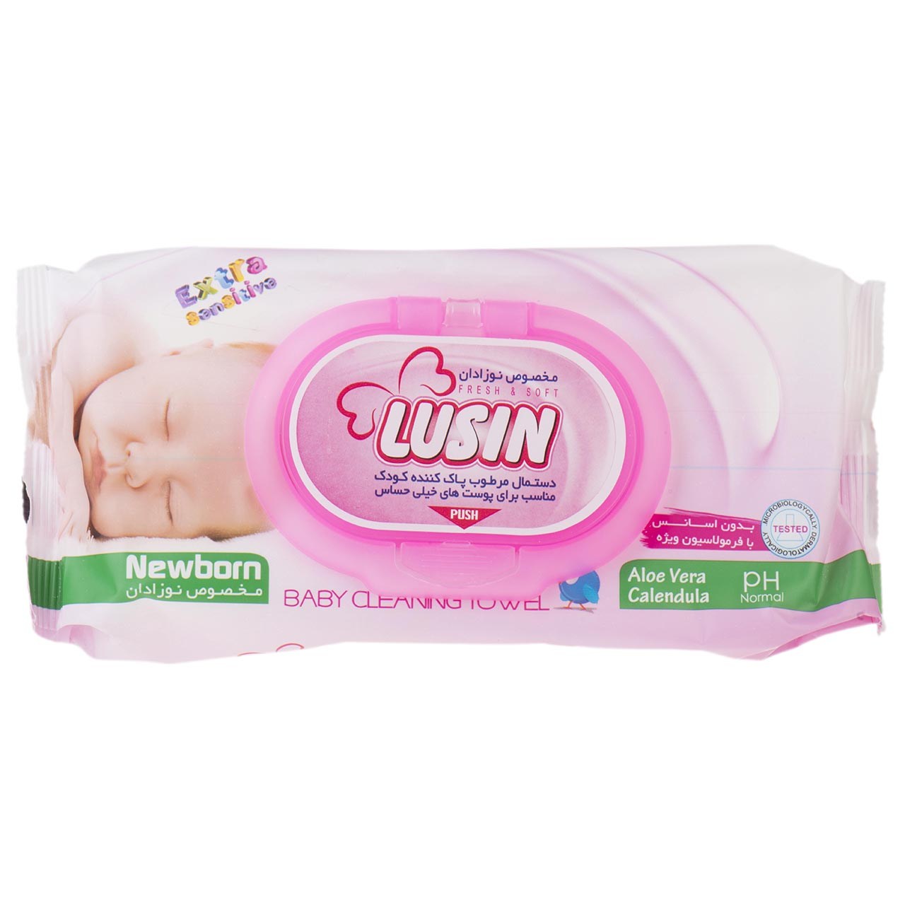دستمال مرطوب پاک کننده کودک لوسین مخصوص نوزادان بسته 60 عددی