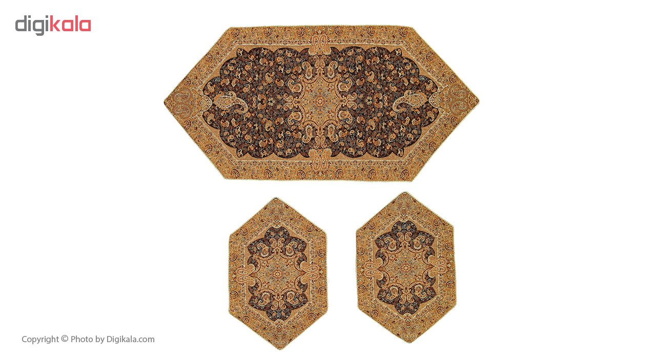 ست رومیزی سپهر یاس ترمه  مدل بته جقه قهوه ای عسلی کد 11 مجموعه سه عددی