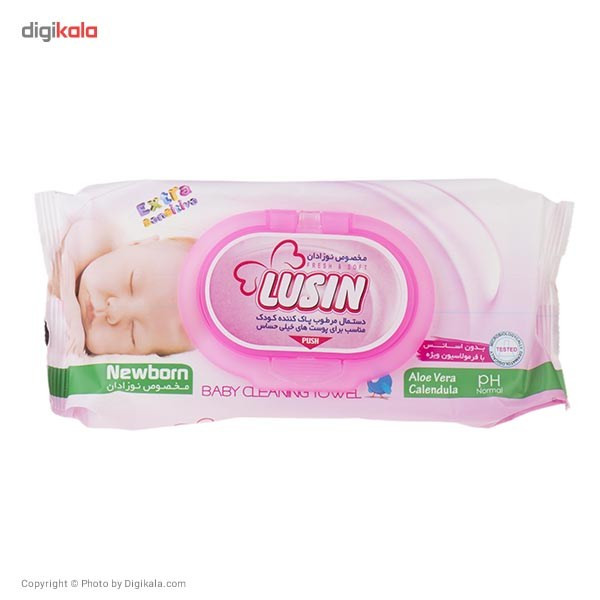 دستمال مرطوب پاک کننده کودک لوسین مخصوص نوزادان بسته 60 عددی