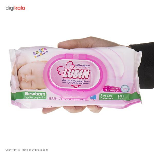 دستمال مرطوب پاک کننده کودک لوسین مخصوص نوزادان بسته 60 عددی