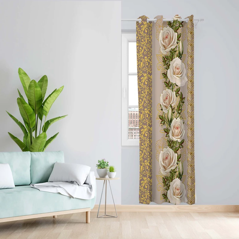 پرده طرح گل رز مدل مخمل پانچی کد 1668 z سایز 140x200 سانتی متر