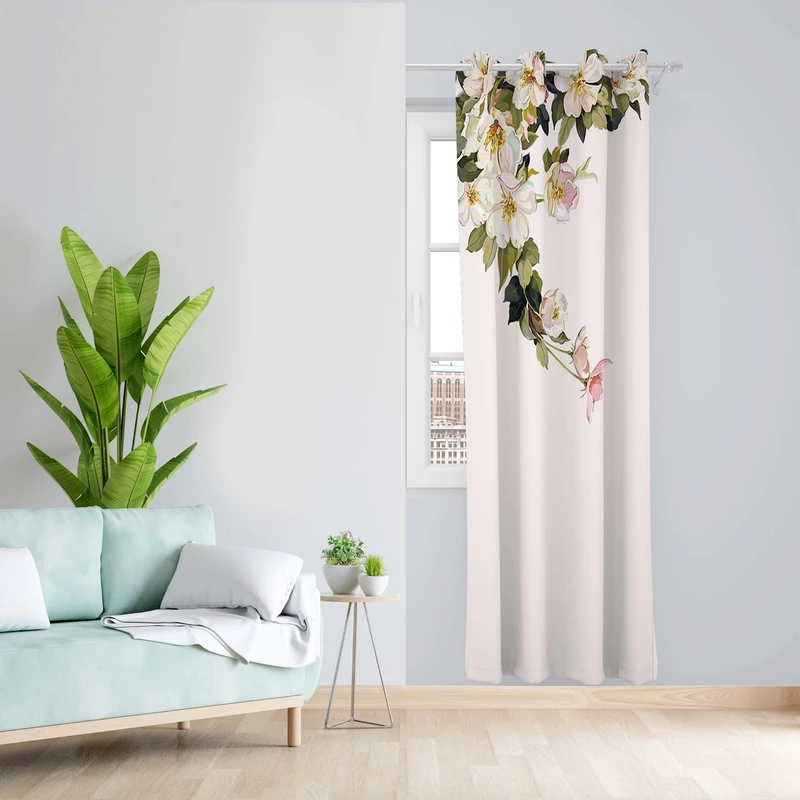 پرده طرح گل و برگ مدل مخمل پانچی کد 1487 z سایز 140x200 سانتی متر