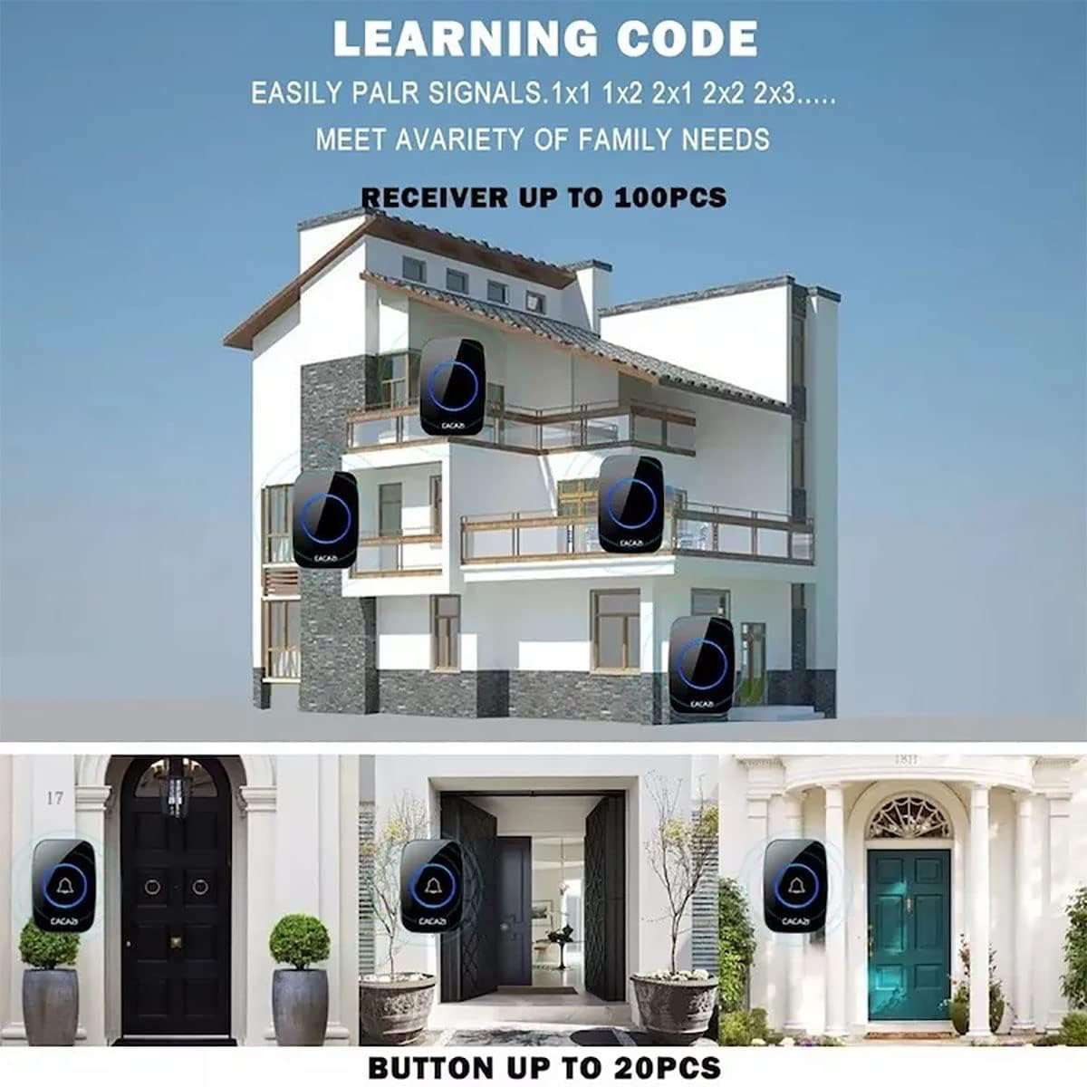 زنگ بی سیم کاکازی مدل A10 مجموعه 3 عددی زنگ بی سیم کاکازی مدل A10 مجموعه 3 عددی