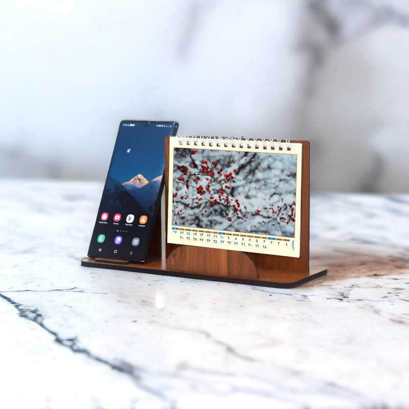 تقویم رومیزی سال 1404 مدل استند موبایل چوبی بسته 5 عددی