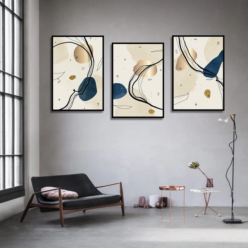 تابلو بکلیت طرح نقاشی مینیمال و خطوط مدل B-3151 مجموعه 3 عددی