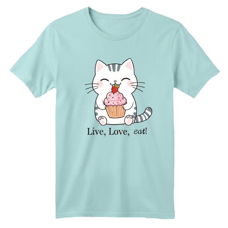 تی شرت آستین کوتاه بچگانه مدل گربه و کاپ کیک