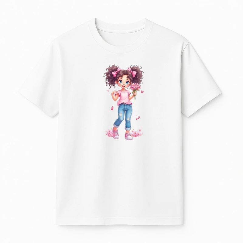 تی‌شرت آستین کوتاه دخترانه مدل گل کد v28