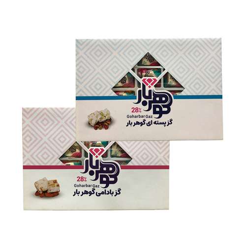 شیرینی گز لقمه 28 درصد مغز پسته و مغز بادام گوهربار - 250 گرم بسته 2 عددی