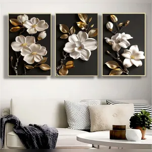 تابلو طرح دکوراتیو مدرن مدل گل کد 003457 مجموعه 3 عددی