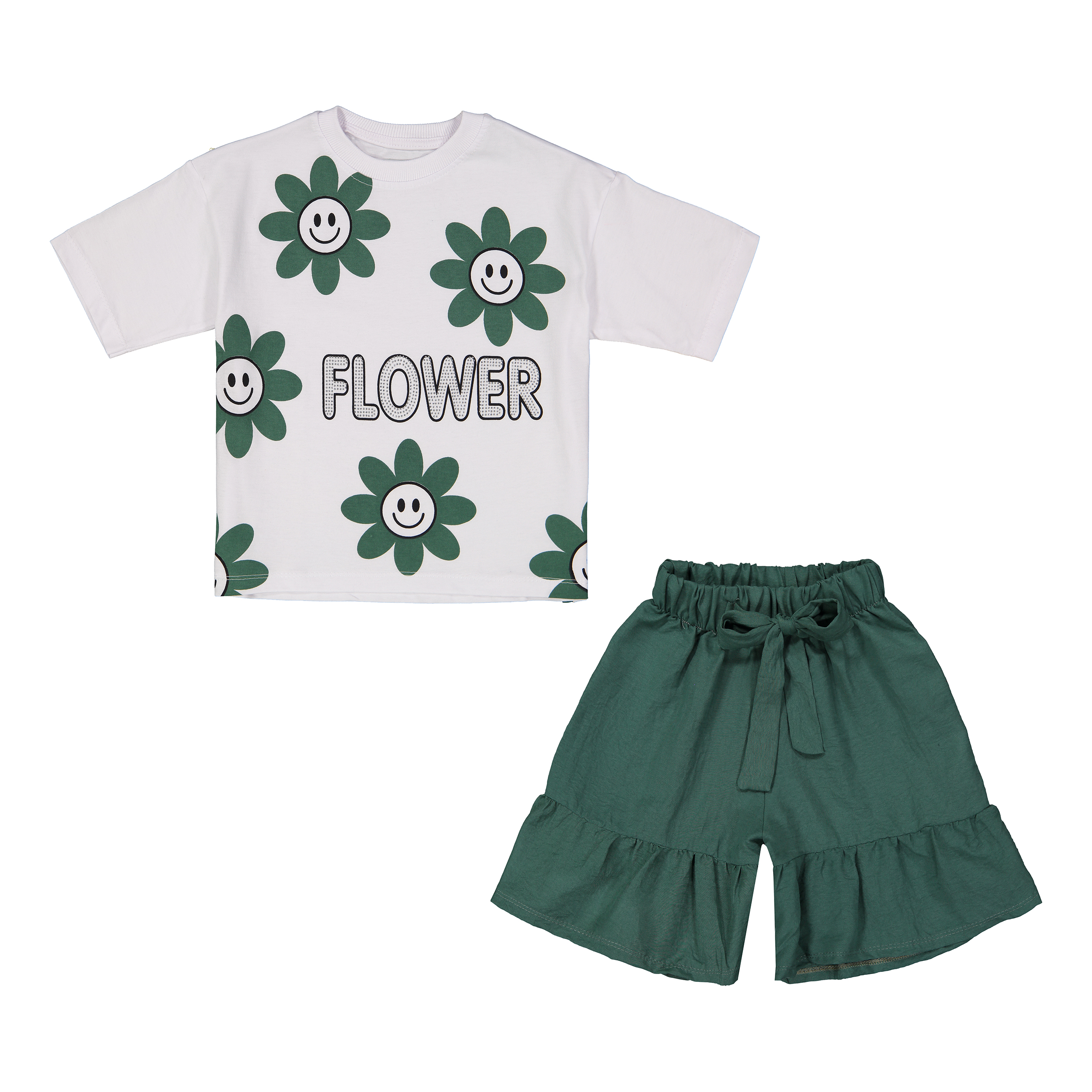 ست تی شرت و شلوارک دخترانه مادر مدل سان‌فلاور کد 88-43 رنگ سبز