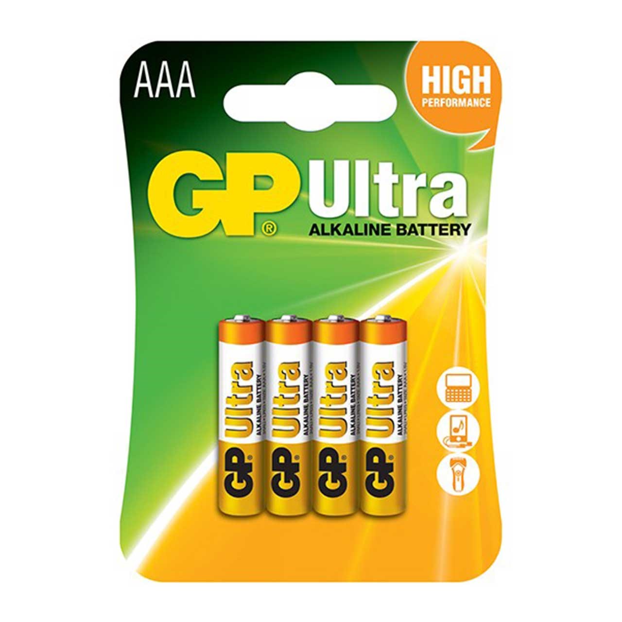 باتری نیم قلمی سایز AAA جی پی مدل Ultra Alkaline بسته 4 عددی