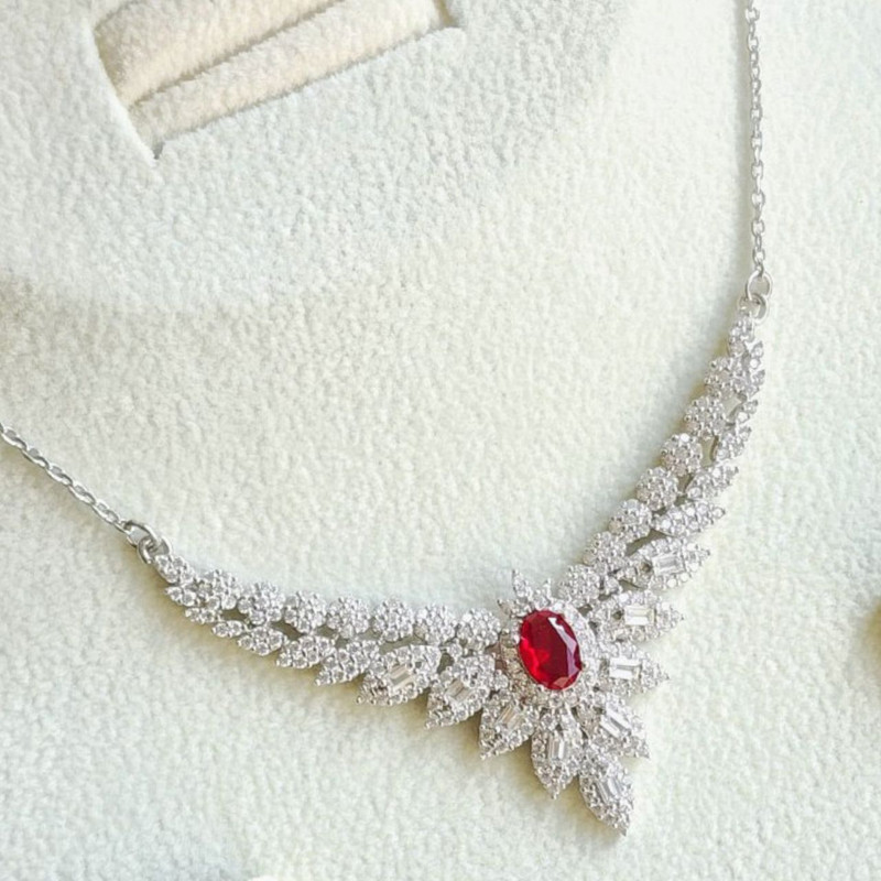 نیم ست نقره زنانه مدل برلیان اناری کد 0121