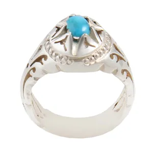 انگشتر نقره مردانه بازرگانی میلادی مدل سنگ فیروزه طبیعی نیشابور رکاب دست ساز کد AM_1635