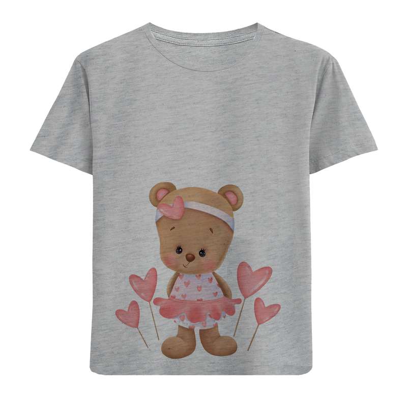 تی شرت آستین کوتاه دخترانه مدل خرس و قلب D165