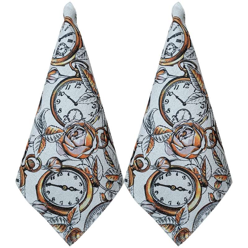 دستمال نظافت آشپزخانه بی تی مدل میکروفایبر طرح ساعت و گل کد 30x30W222 بسته 2 عددی دستمال نظافت آشپزخانه بی تی مدل میکروفایبر طرح ساعت و گل کد 30x30W222 بسته 2 عددی