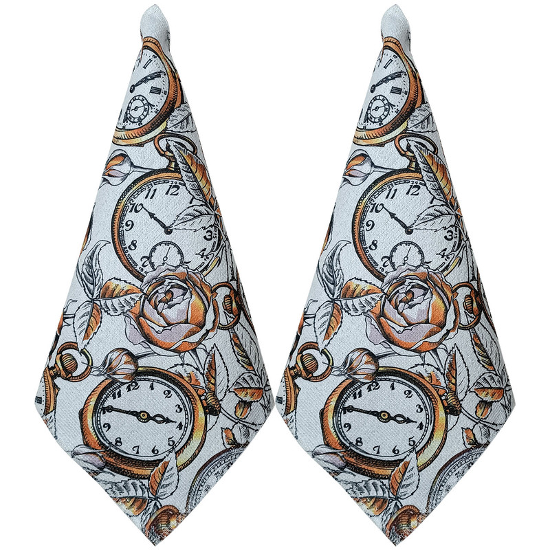 دستمال نظافت آشپزخانه بی تی مدل میکروفایبر طرح ساعت و گل کد 30x30W222 بسته 2 عددی دستمال نظافت آشپزخانه بی تی مدل میکروفایبر طرح ساعت و گل کد 30x30W222 بسته 2 عددی