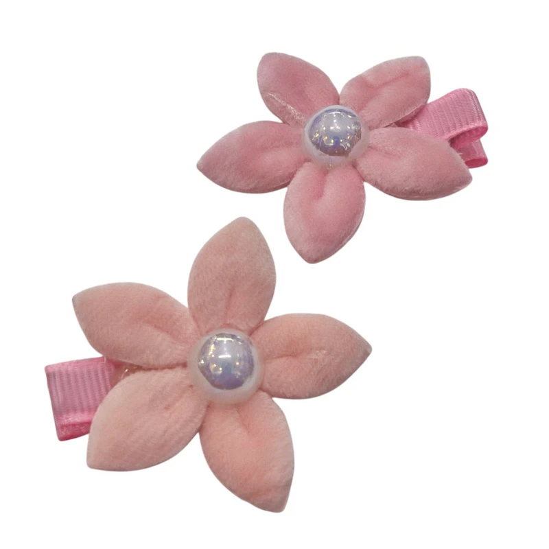 گیره مو دخترانه مدل انبری گل پولیشی مروارید دار بسته 2 عددی