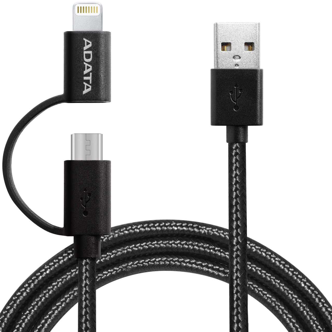 کابل تبدیل USB به microUSB/لایتنینگ ای دیتا مدل 2-IN-1 طول 2 متر