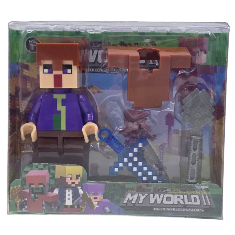 فیگور ناب سل مدل ماینکرافت همراه با ابزار جنگ طرح MY WORLD کد MA004 ارتفاع 9 سانتی متر
