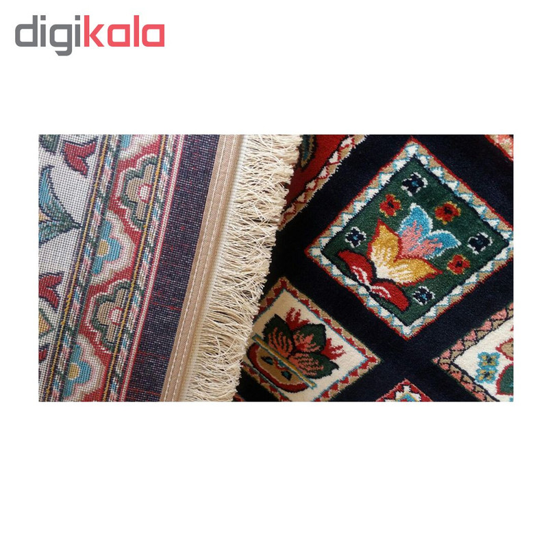 فرش ماشینی طرح خشتی گل کد0020 زمینه سرمه ای