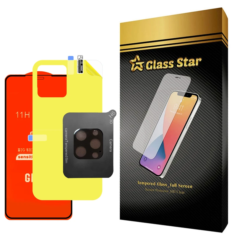 محافظ صفحه نمایش گلس استار مدل 3FNF مناسب برای گوشی موبایل اپل iPhone 12 Pro Max به همراه محافظ پشت گوشی و محافظ لنز دوربین