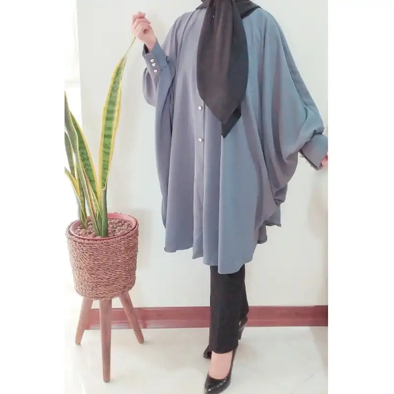 مانتو زنانه مدل عبایی رنگ طوسی