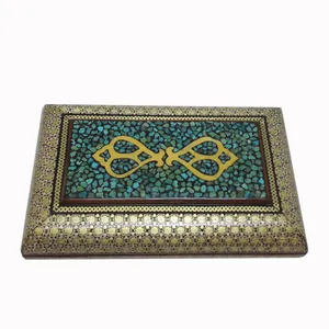 جعبه خاتم کاری مدل فیروزه کوبی شده طرح کلاسیک کد 04