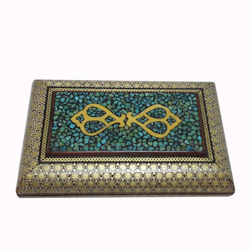 جعبه خاتم کاری مدل فیروزه کوبی شده طرح کلاسیک کد 04