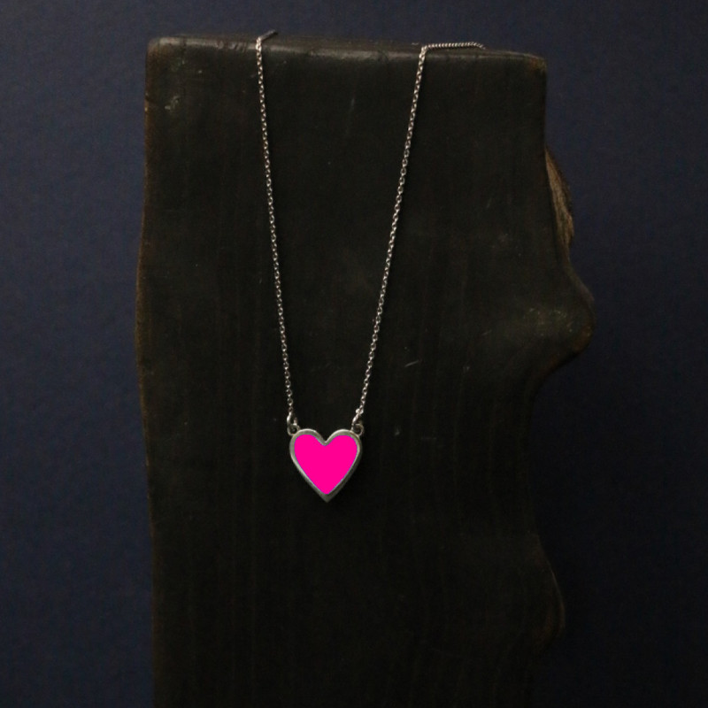 گردنبند نقره زنانه مدل قلب رنگ صورتی