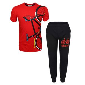 ست تی شرت و شلوار پسرانه مدل Standing bike رنگ قرمز