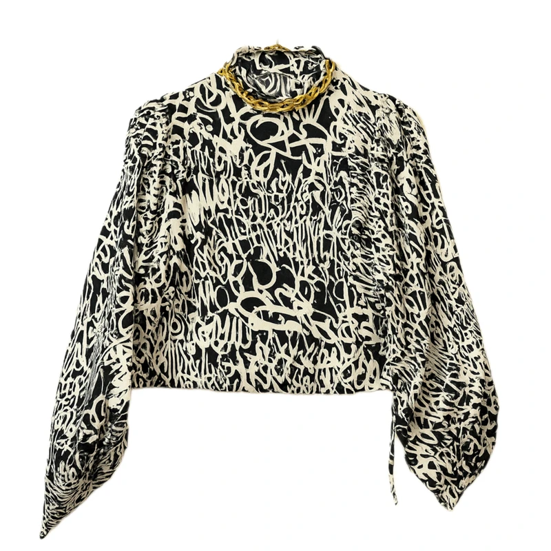 کراپ بلوز آستین بلند یقه ایستاده زنانه مدل زنجیردار