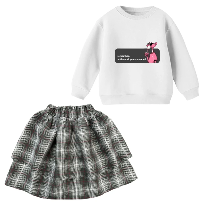 ست سویشرت و دامن دخترانه مدل پلنگ صورتی