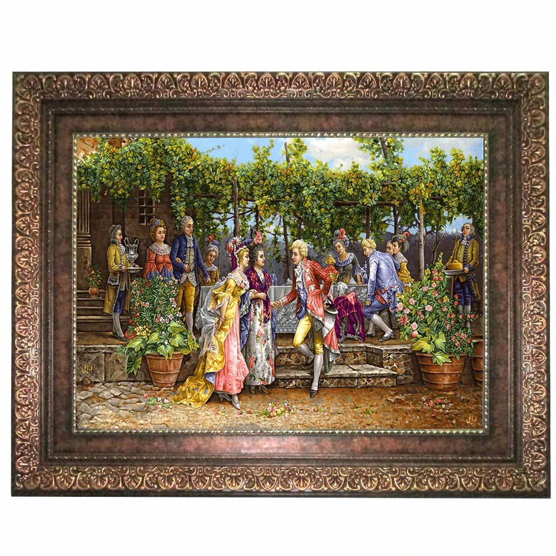 تابلو فرش ماشینی نقش نگار رضوی طرح باغ تالار کد 895P